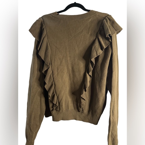 Stockholm Atelier olive ruffled sweater size Large - Picture 2 of 4